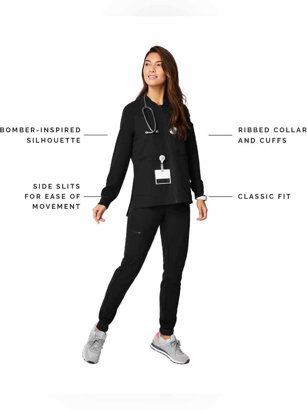Figs Women’s Bellery Scrub Jacket in Black - Picture 2 of 8